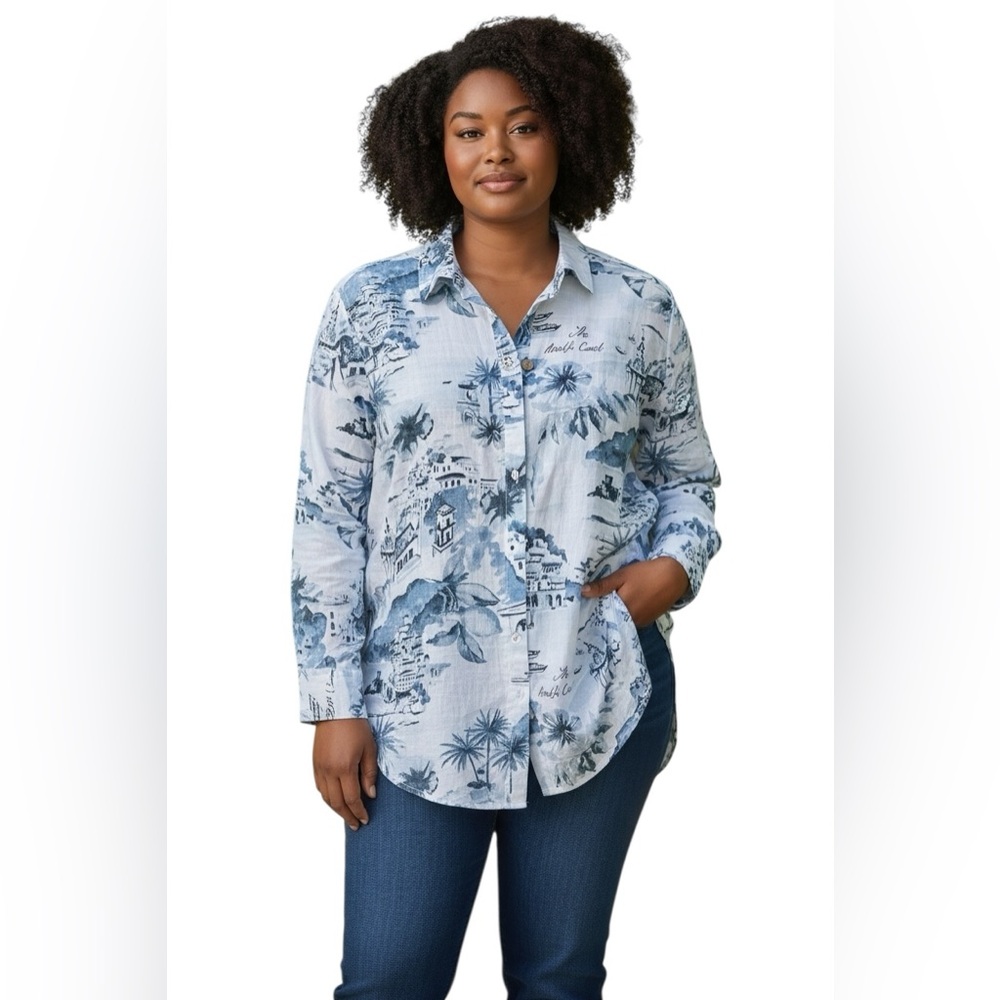 Linen Cynthia Rowley coastal beachy casual coastal core shirt